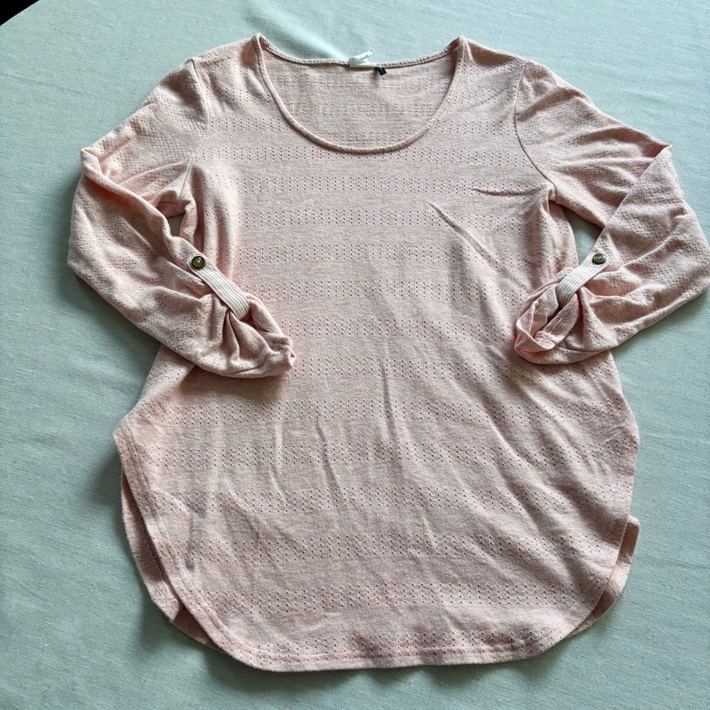 Anthropologie Akemi + Kin Pink Roll Tab Sleeve Pullover Sweater Sz S